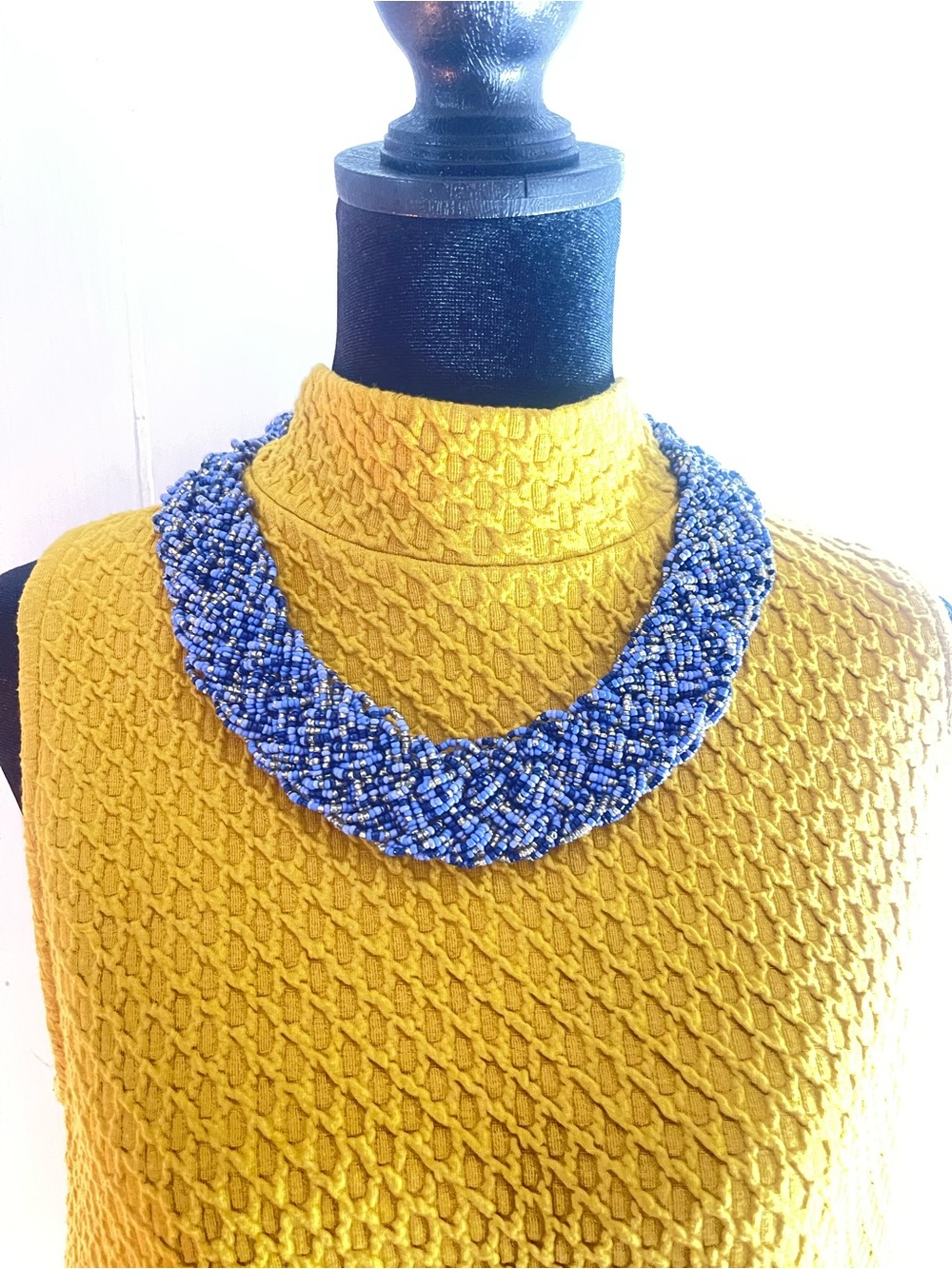 Vintage Blue & gold & purple Beaded Braided Necklace.